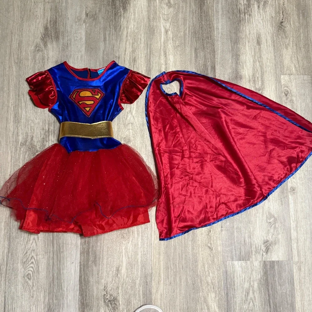 Supergirl Costume Dress Cape Girls Kids Superhero Halloween‎ Cosplay Small